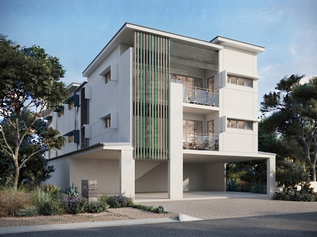 Australian House Design Group UD7001 unit development model showing building layout and architectural features.