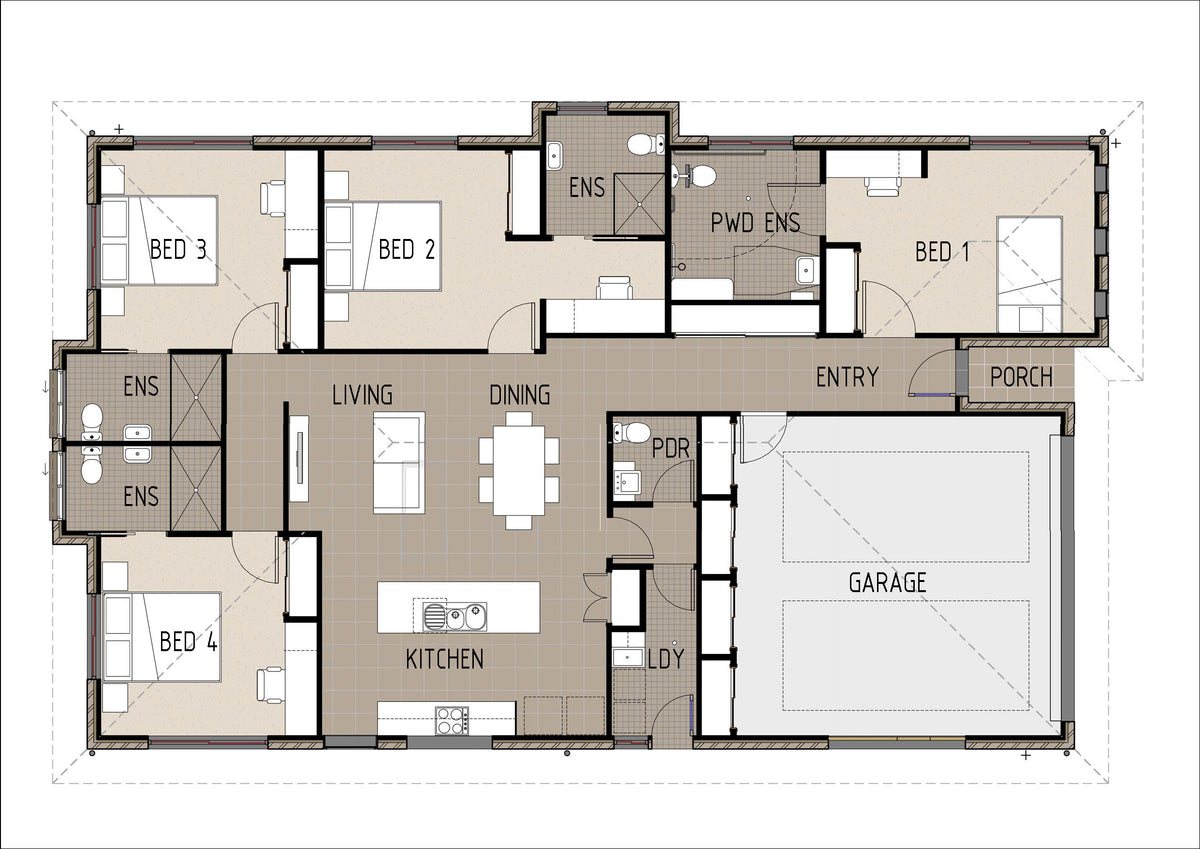 Modern rooming accommodation unit by Australian House Design Group, showing interior layout and bedroom setup.