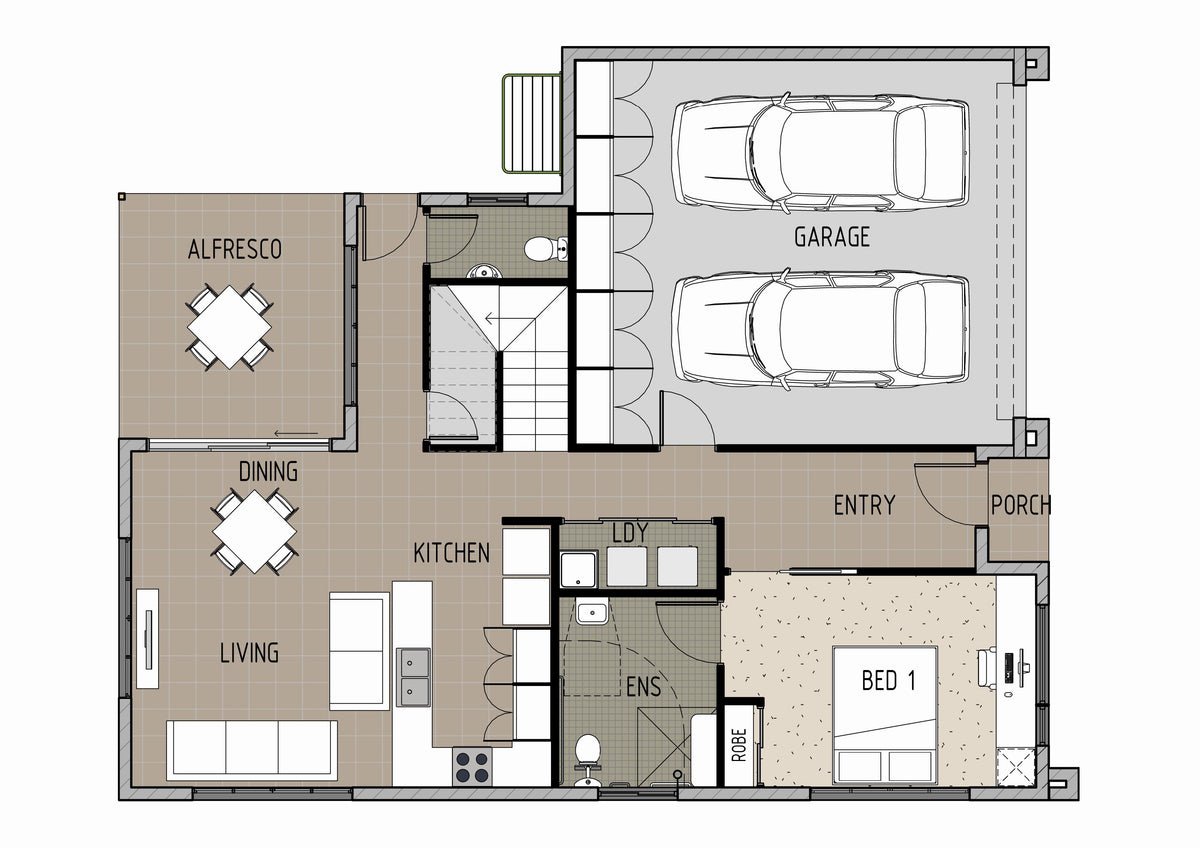 Australian House Design Group RA4004 rooming accommodation interior with modern furnishings and spacious layout