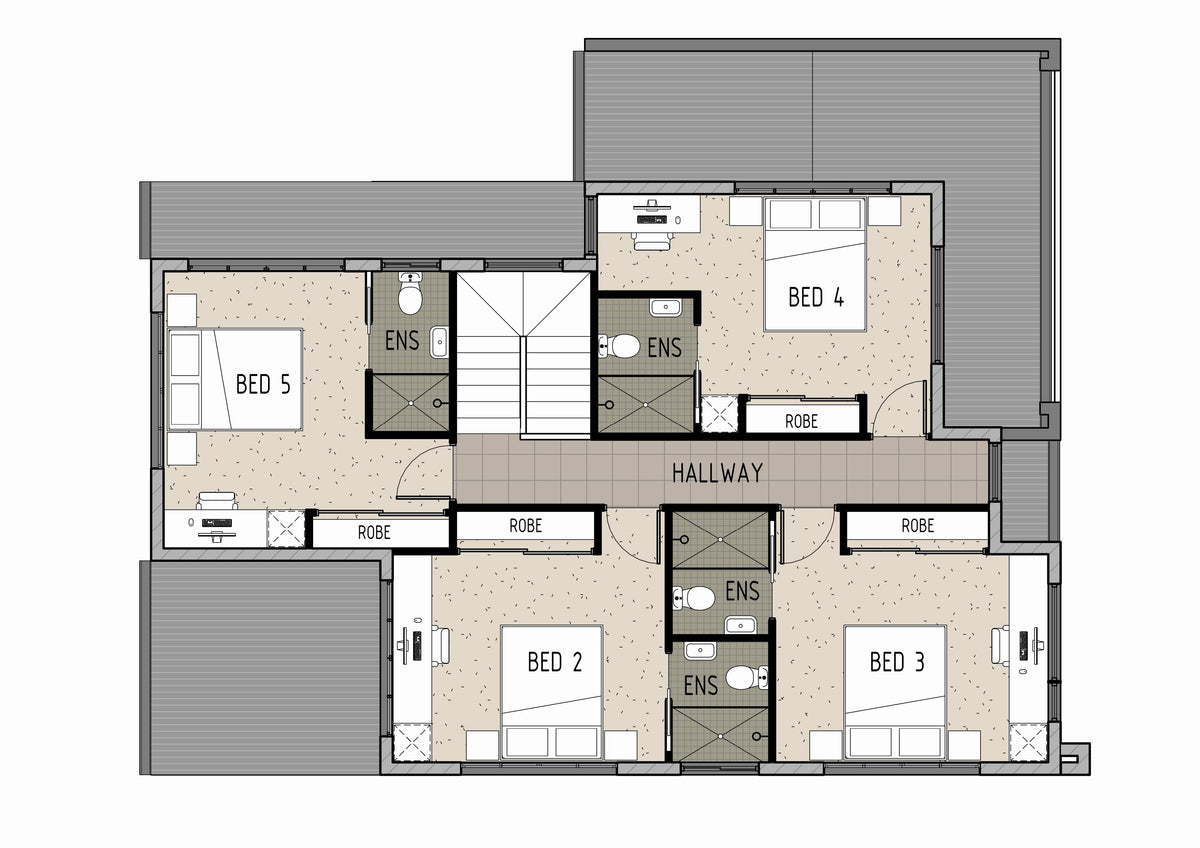 First floor view of RA5001 rooming accommodation by Australian House Design Group showing interior layout