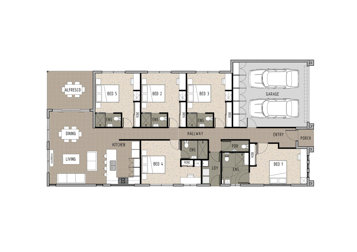 Interior view of a modern rooming accommodation by Australian House Design Group, featuring contemporary furnishings and decor.