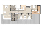Modern Australian House Design Group M4042-B with wooden exterior and first-floor color details, shown on DSR4008-B sheet.