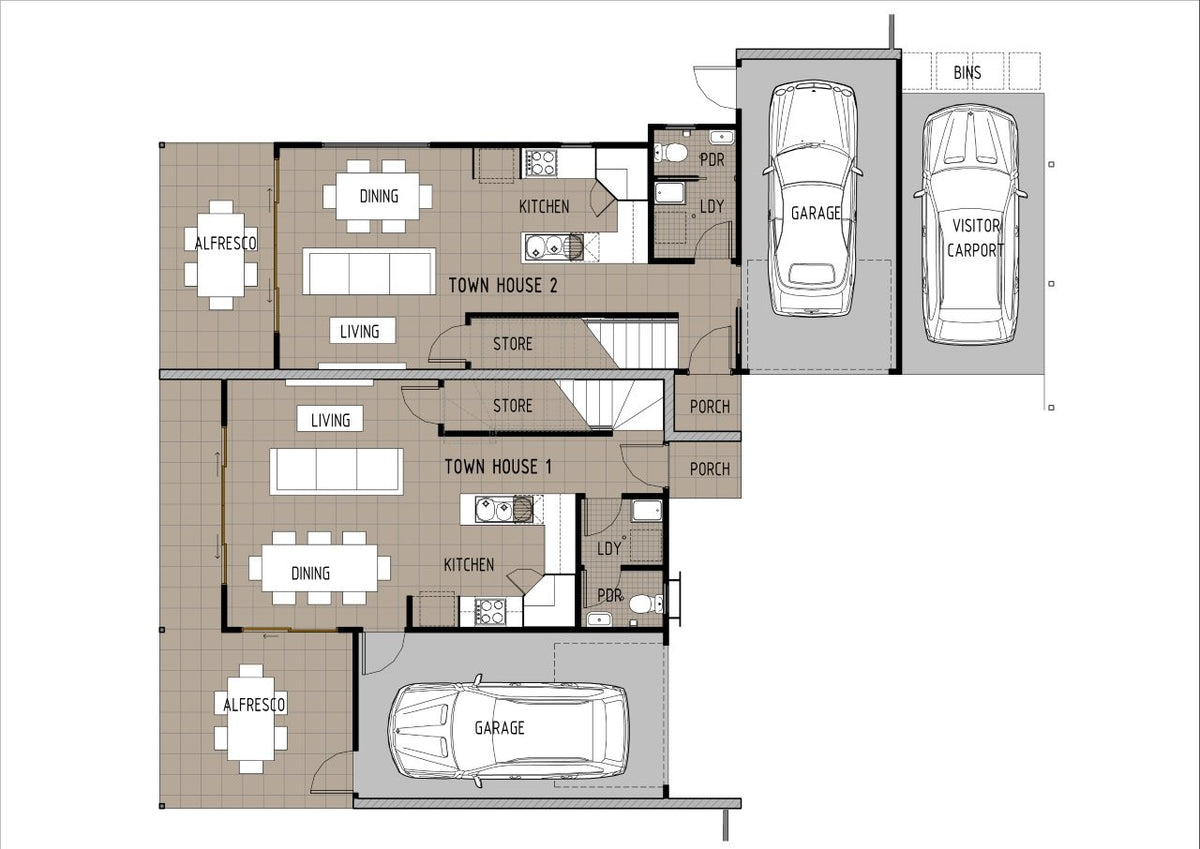 Australian House Design Group D3003 duplex showing modern exterior with large windows and a double garage in a suburban setting.
