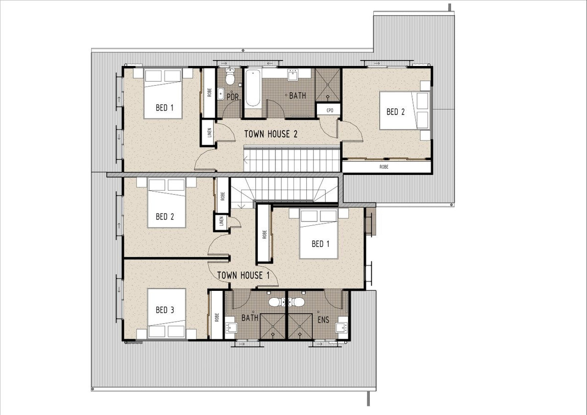 Australian House Design Group D3003 duplex exterior showcasing modern architectural features and dual residential units.