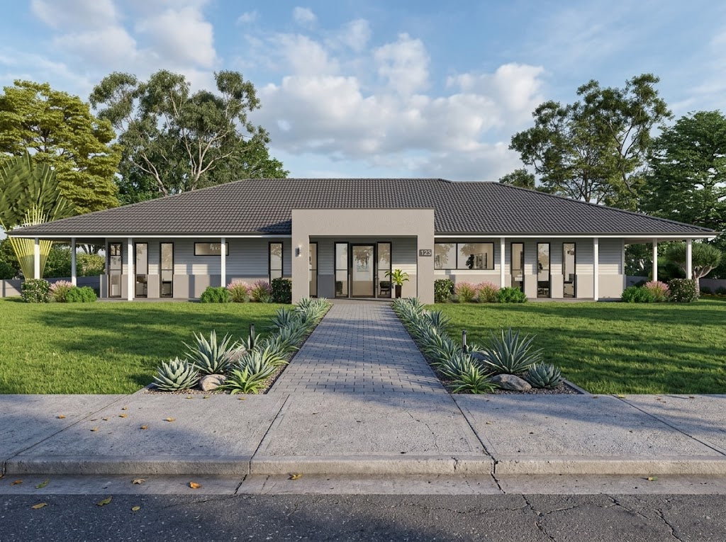 Australian House Design Group A5001 acreage plan showcasing a spacious residential layout with outdoor living areas and modern architecture.