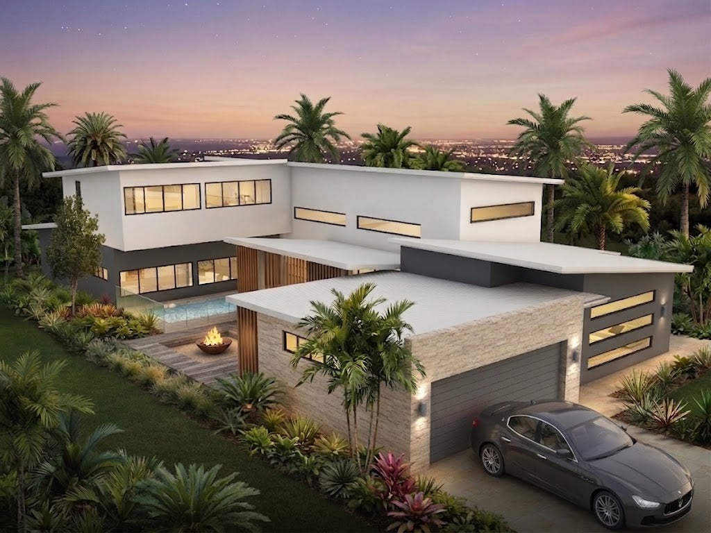 Modern Australian House Design M4010-B render showing a stylish contemporary home exterior with clean lines and modern architecture.