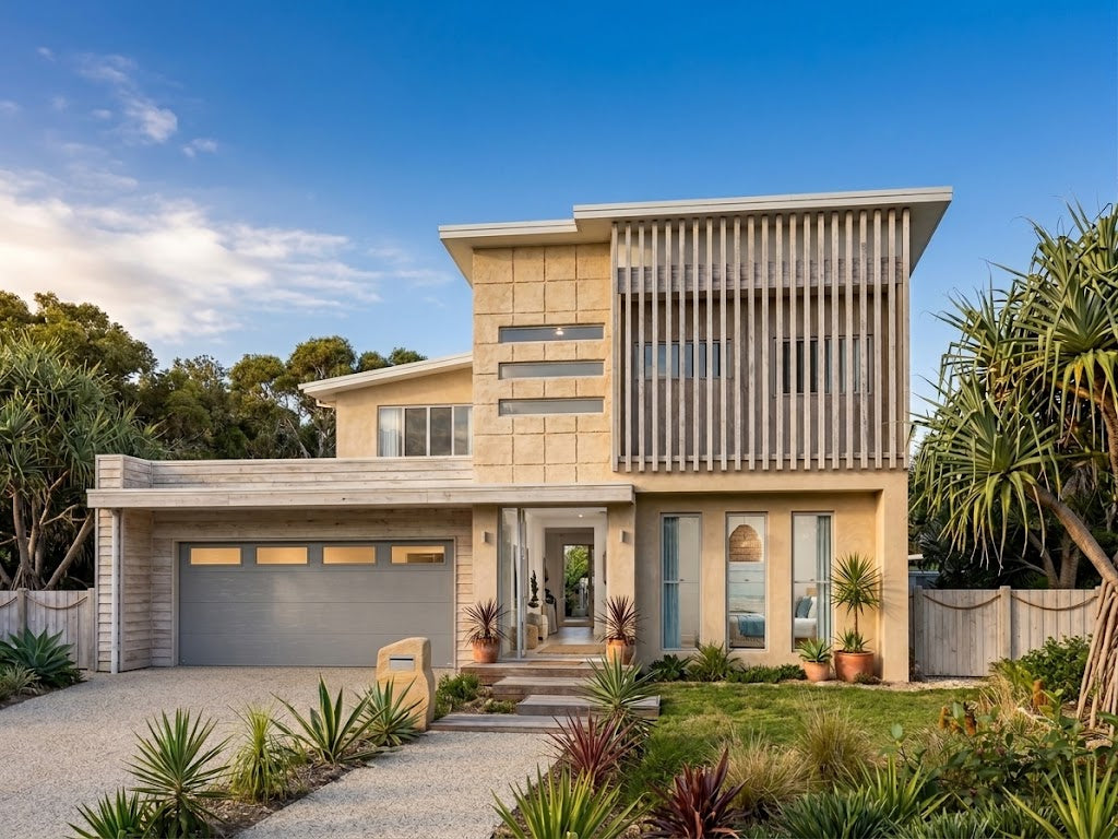 Modern Australian House Design M4012-B exterior rendered view showcasing contemporary architecture and clean design details.