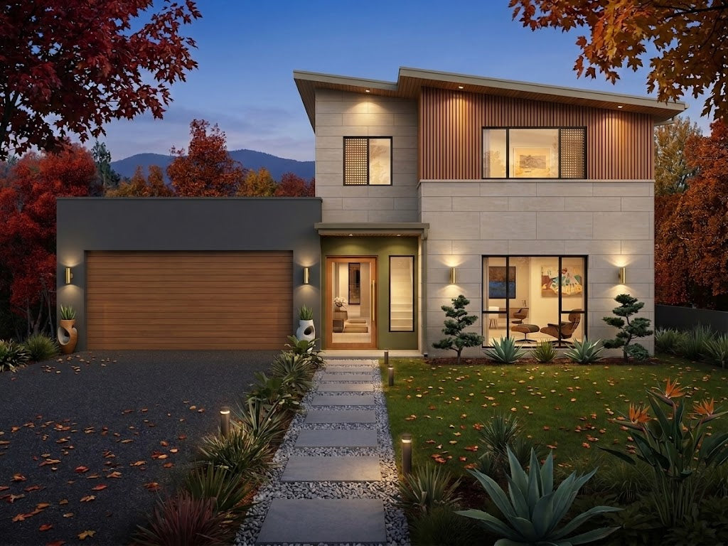 Modern Australian House Design M4030-A by Australian House Design Group, exterior front view with contemporary architecture.