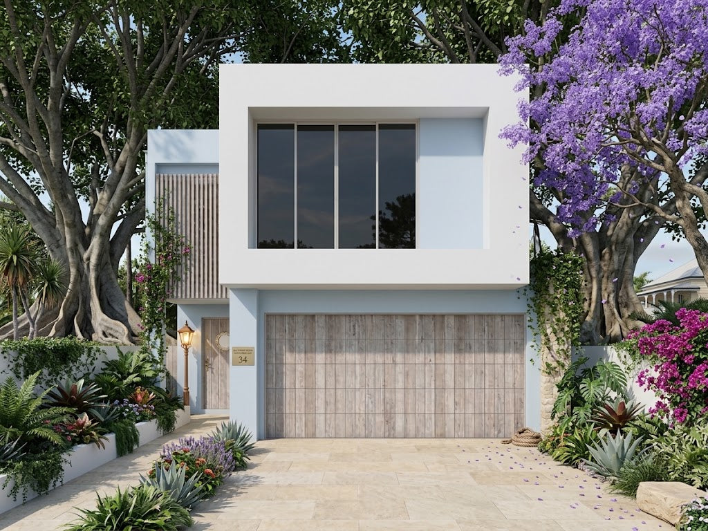 Modern Australian House Design M5025 exterior view showcasing contemporary architecture and stylish facade details.