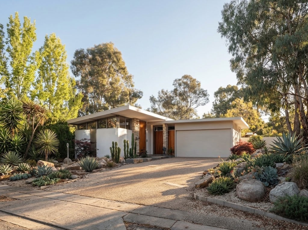 Mid-century modern Australian House Design by Australian House Design Group, featuring sleek lines and stylish architecture.