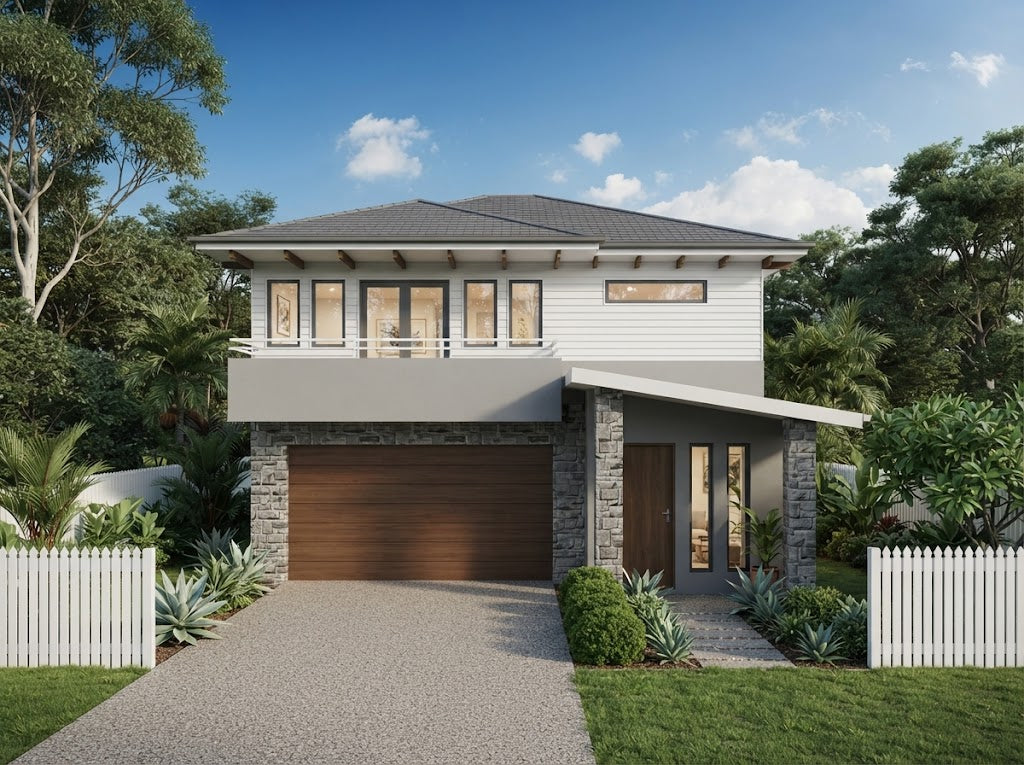 Modern small lot home design by Australian House Design Group, featuring contemporary architecture and stylish exterior details.