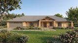 Traditional Australian House Design T5001 exterior with wooden facade, gabled roof, and lush front yard.