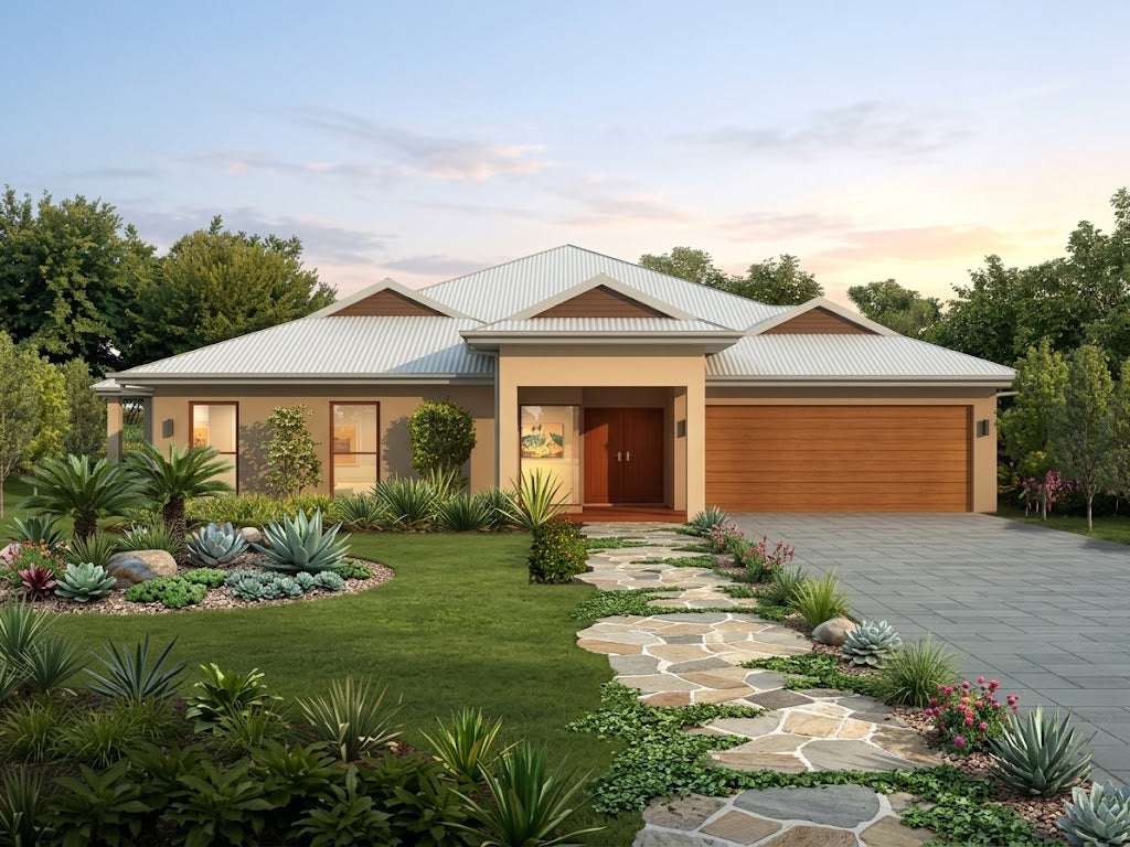 Traditional Australian House Design T5002 rendering, showcasing architectural style and exterior details by Australian House Design Group